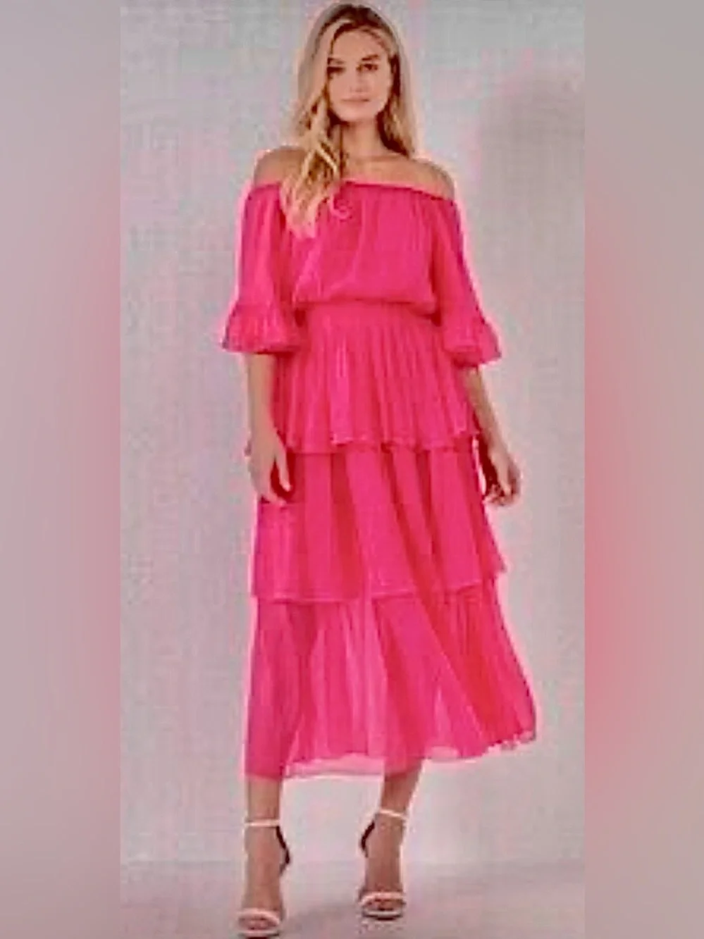 Endless Rose Chiffon Off the Shoulder Ruffle Tier Maxi Dress - Picture 5 of 9